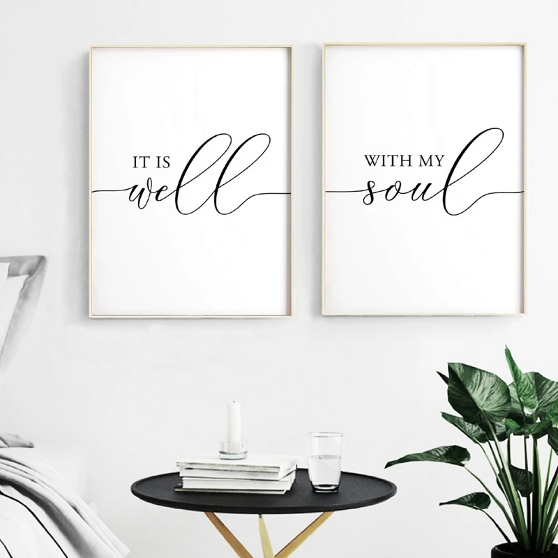 

It Is Well With My Soul Romantic Quote Prints Wedding Gift Bible Verse Christian Wall Art Canvas Painting Picture Bedroom Decor
