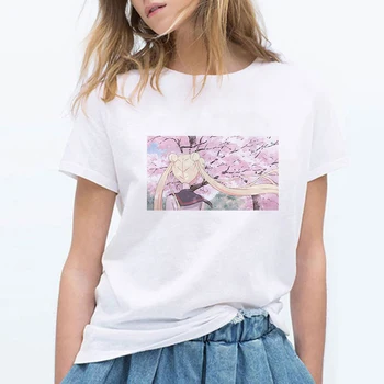 

Sailor Moon Summer T Shirt Women Harajuku Short Sleeve Fun Ulzzang T-Shirt Cute Cherry Blossoms Tshirt Cartoon Top Tees Female