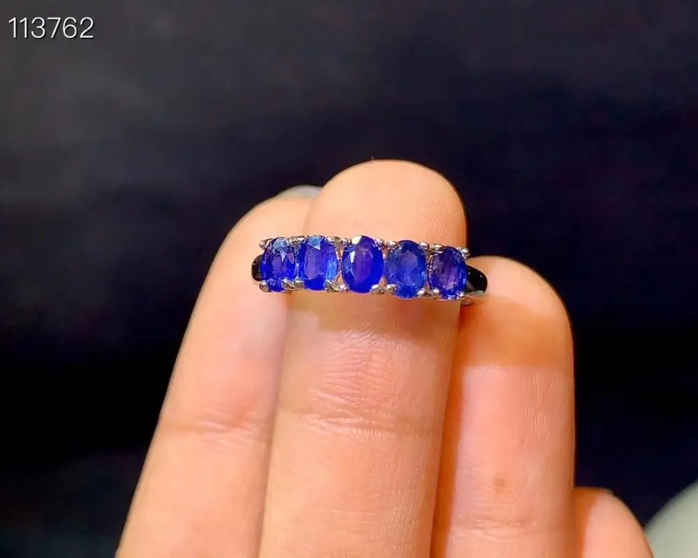 

Кольцо с натуральным сапфиром красивый цвет 925 Чистое серебро 5 драгоценностей новые ювелирные изделия для женщин