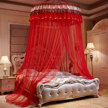 

Round Top Suspended Mosquito Net Princess Round Bed Hanging Lace Tent Bed Curtain Solid Color European Anti-Mosquito Elegant