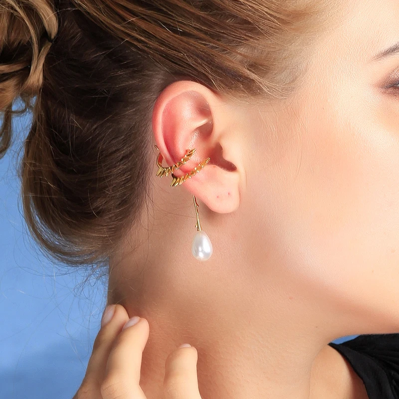 

French Ear Cuffs Gold Color Detached 1 Piece Clip Earrings No Ear Hole Women Imitation Pearls Punk Fashion Jewelry