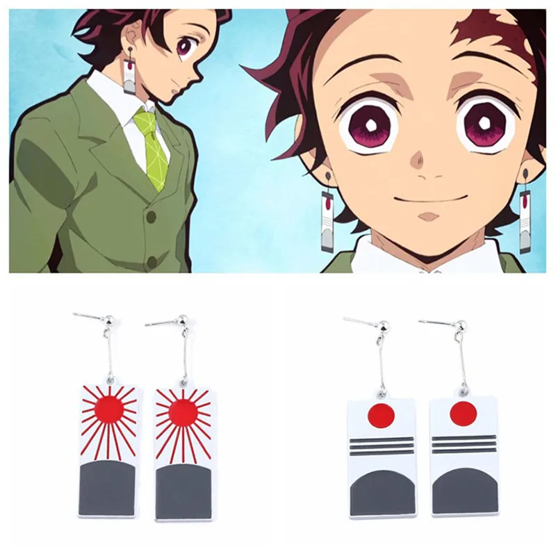 Лучшие дешевые аниме-истребитель демона: Kimetsu no Yaiba Косплей Kamado Tanjirou серьги Косплей костюмы Аксессуары Реквизит