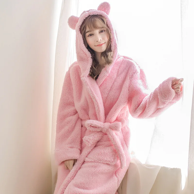 Хлопковый бархатный банный халат; банный прекрасный Ночная рубашка фланелевые пижамы с капюшоном; теплая одежда для сна с длинным рукавом для отдыха пижамы-Неглиже