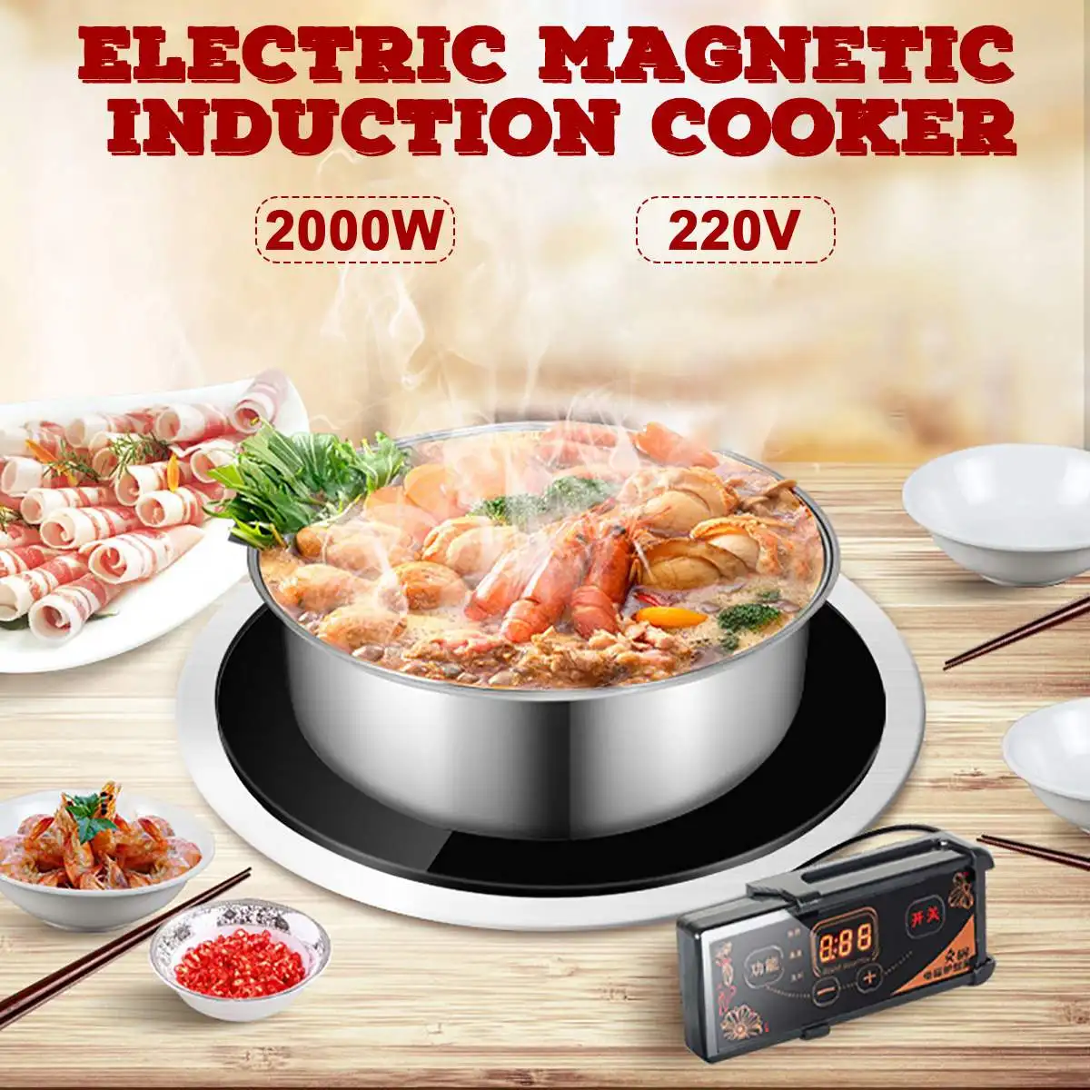 

2200W Round Electric Magnetic Induction Cooker Embedded Mini Touch/Wire control Hob Waterproof Hot Pot Stove Cooktop Burner