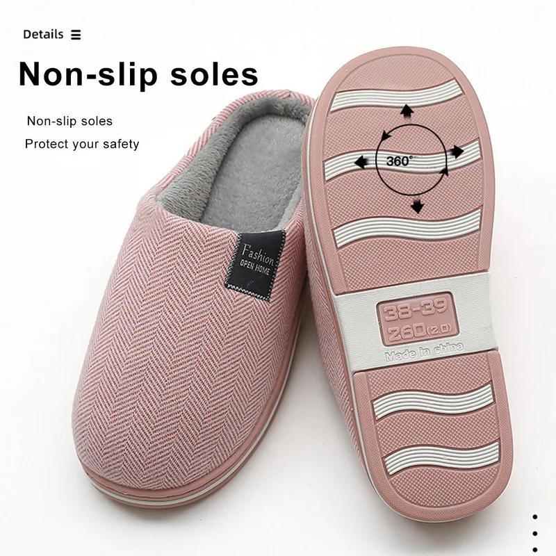Winter Warm Mens Slippers Memory foam Women Slippers for home 2020 Non Slip Soft Male House Shoes Stripe Unisex Indoor