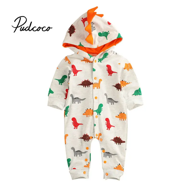 pudcoco Newborn Infant Baby boy romper Hooded 3D dinosaur costume baby Cotton christmas new years gift animal jumpsuits Kids