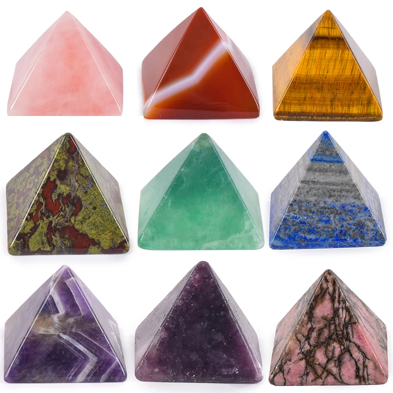 

Wholesale Gemstone Pyramid Figurine Mini Crystal Energy Healing Natural Stone Egyptian FengShui Statue Specimen Home Decor Model