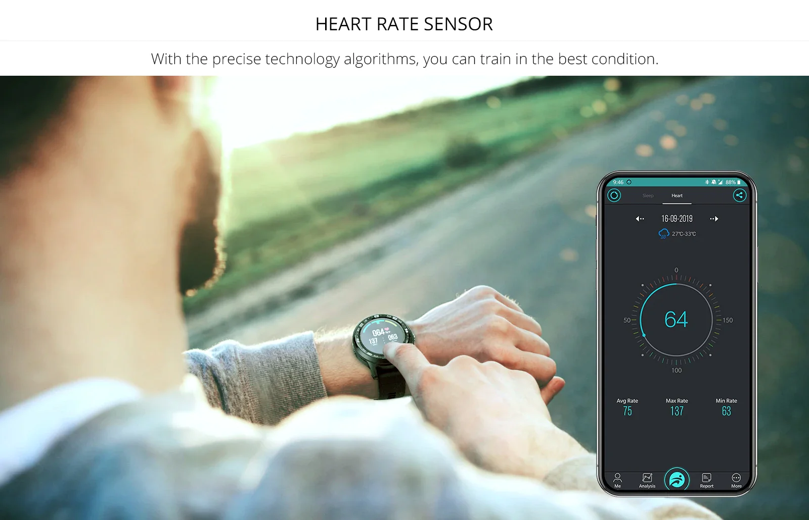 Smart Watch IP67 Waterproof Fitness Activity Tracker Heart Rate Monitor Bluetooth Brim Sport Men Women Smart Clock PK SKY2