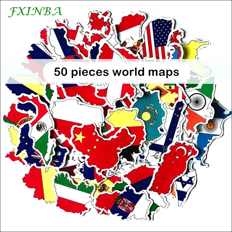 FXINBA новая 20 типов 50 шт. ПВХ водоотталкивающая наклейка животные Единорог шалость розовый аниме герой скейтборд ноутбук наклейки детские игрушки - Цвет: world maps