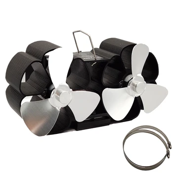 

6-Blade Twin Motor Double Heat Powered Wood Stove Fan with Temperature Gauge - Ultra Quiet Fireplace Wood Burning Eco Fan for Ef