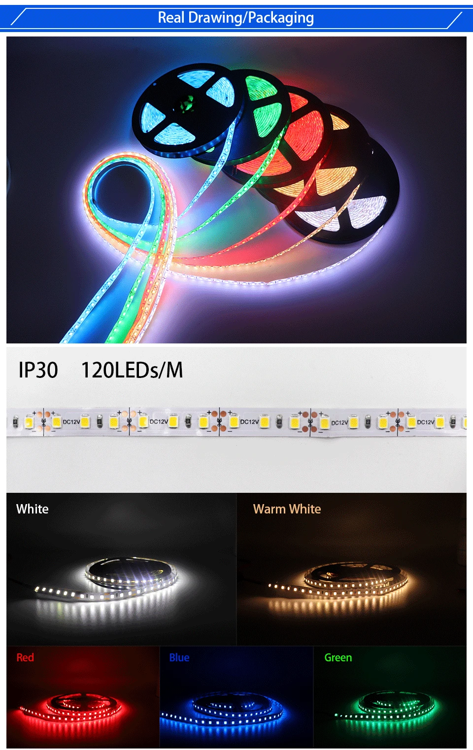 12 V 120 светодиодный/m 5 м/лот 2835 Светодиодный гибкие полосы светильник белый теплый Белый и зеленый цвета, желтый, красный, синий, 2835 не обладает водонепроницаемостью: светодиодный полосы