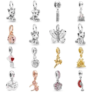 

NEW 2019 100% 925 Sterling Silver Bull Terrier Labrador Puppy Sweet Cat Bulldog Pendant Fit DIY Original Women Bracelet Jewelry