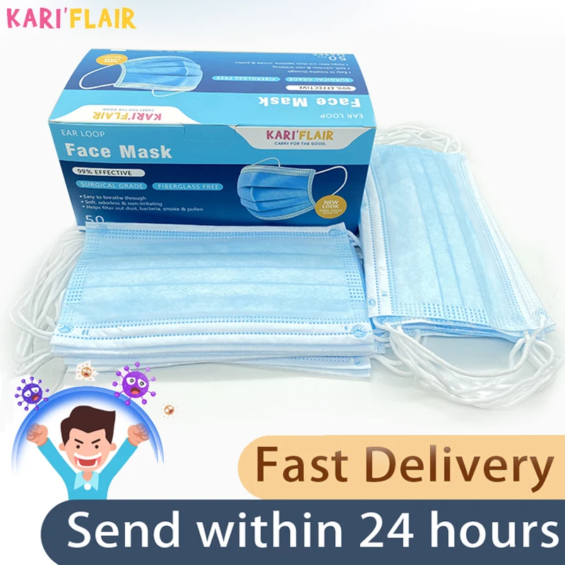 

Fast Delivery Surgical Mask 50pcs Fabric Masks Face Mouth 3-lay Non Woven Disposable Medical Anti-Dust Earloops direct china