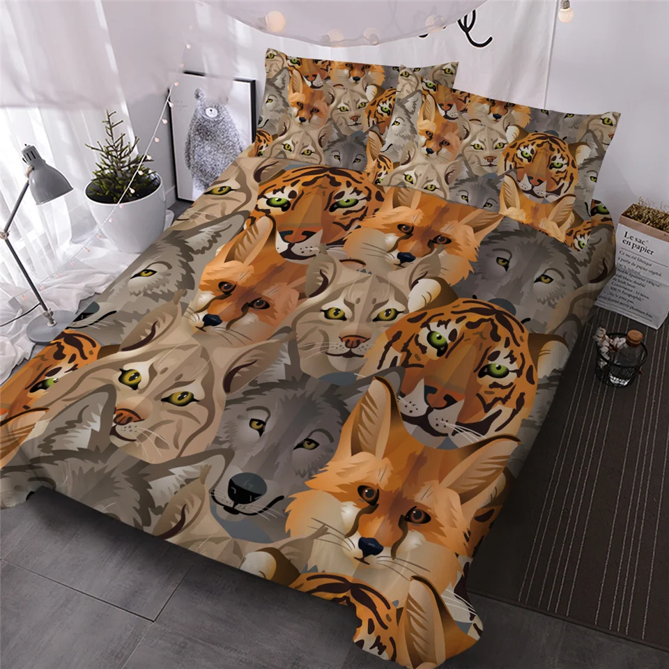 

HM Life Wild Animal Bedding Set Tiger Fox Duvet Cover With Pillow Brown Bedspreads 3-Piece Soft Quality Twill Bedclothes