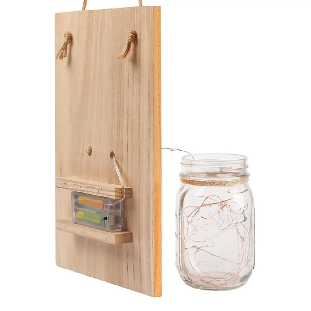 Creative Wood Board Led Mason Jar Lantern Simulation Eternal Flower Wood Wall Lamp Retro Style Garden Lantern 2Pcs