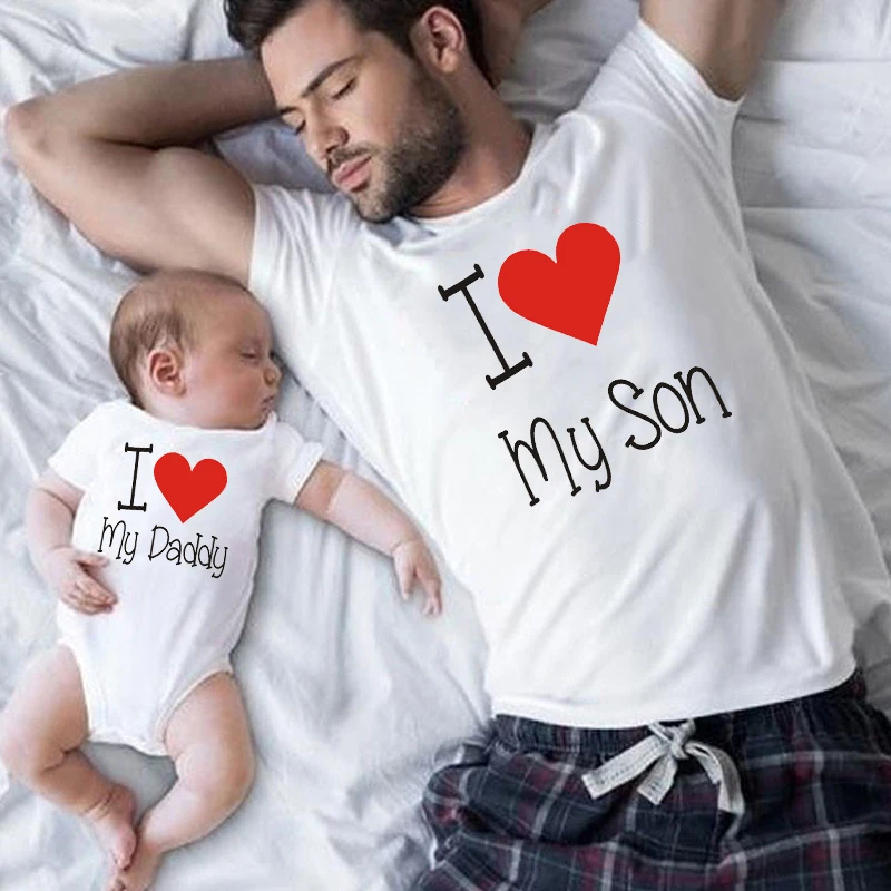 Family Matching Clothes I Love My Daddy/Son Daughter Daddy and Me Look Tshirt Father Baby Romper Outfits | Мать и ребенок