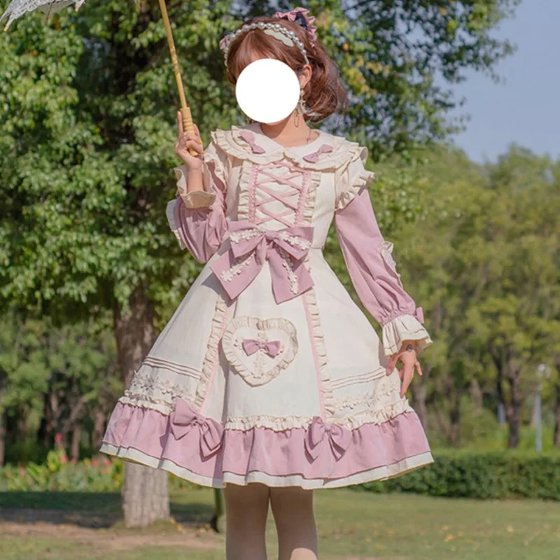 

Big Plus Size 4xl Lolita Op Daily Women Dress Spring Summer Long Sleeve Anime Sweet Kawaii Girls Cosplay Gothic Japanese Bowknot