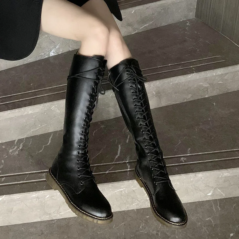 Rimocy/сезон зима коллекция 2019 года женские черные высокие сапоги кожаные до колена