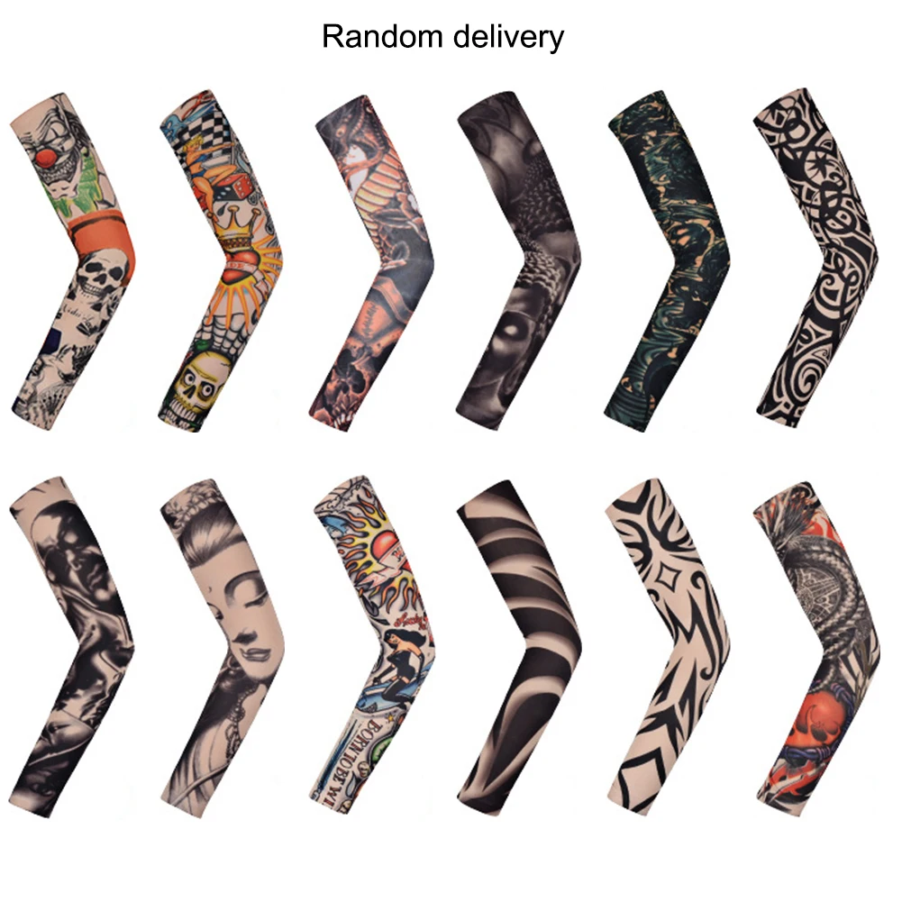 Случайные цвета гетры для рук поддельные татуировки бесшовные рукава нейлон УФ