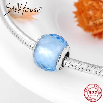 

2019 Fashion Authentic 925 Sterling Silver sky Blue Murano Glass Beads Fit Original European Charms Bracelet Jewelry Making