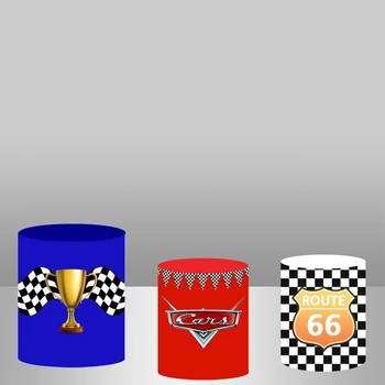 

Racing Car Boys Birthday Party Cake table cover round Backdrop Plinth Cover Polyester
