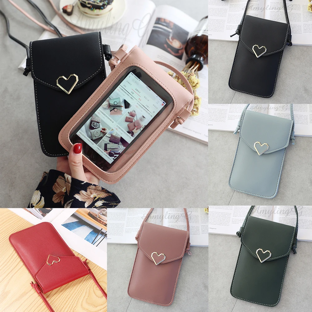 

AmylingG Women Touch Screen Cell phone purse transparent bag for iPhone/samsung/Huawei/xiaomi Wallet Smartphone Leather Shoulder