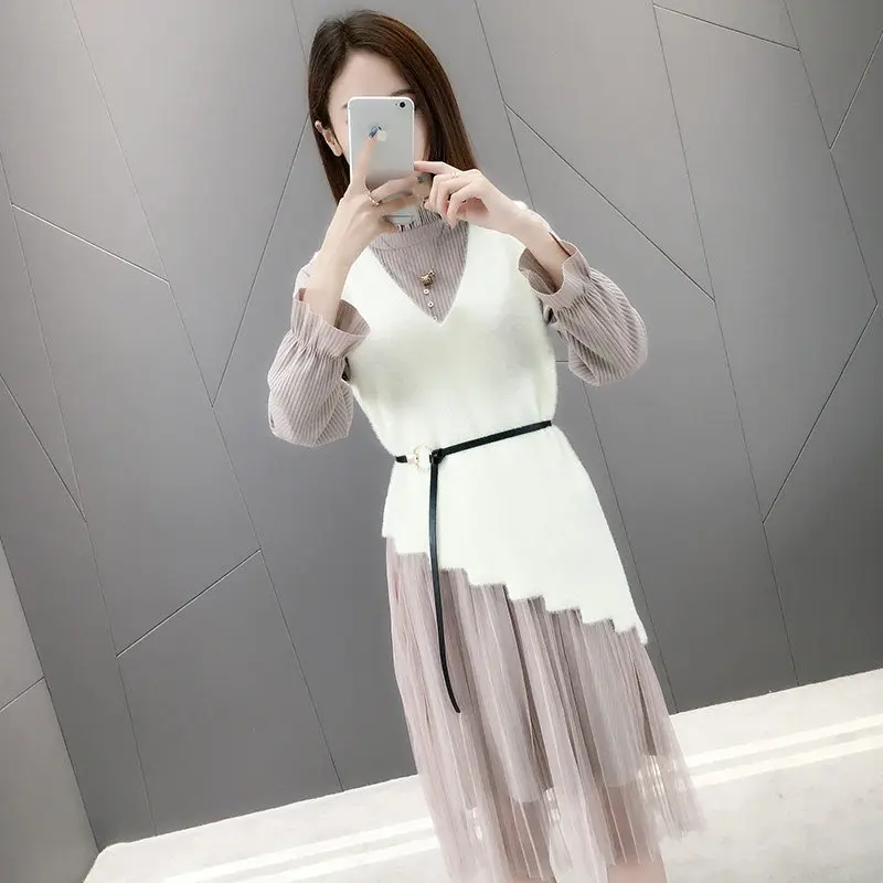 

Spring Winter Dress Women 2020 Sweater Dress West Womens Dresses Korean Vintage Dress Elegant Clothes Dress Robe Femme ZT1943