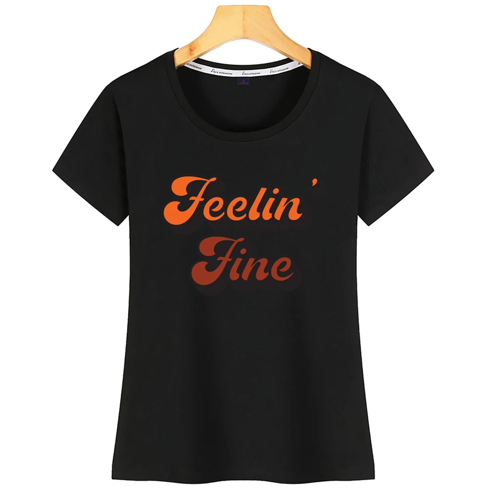 Женская футболка Feelin Fine Ретро 70s Groovy Винтажный стиль дизайн Черная хлопковая |