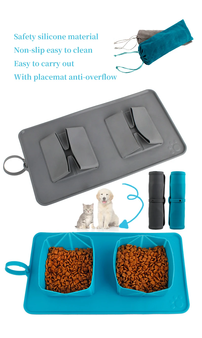 Petshy Складная миска для питомца для кормушка для кошек двойные миски экологичный силиконовый Поильник для собаки товары для животных миска для кормления