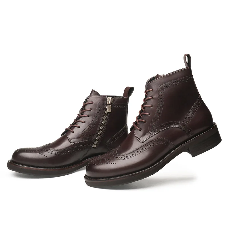 

Round Toe Genuine Leather Martin Boots British Mens Casual Business Work Boots Autumn Winter High Top Men Shoes Size 38-44