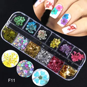 

12Grid/Box Crystal Epoxy Filler Dry Flower Mixed Nail Stickers Decorations Craft A