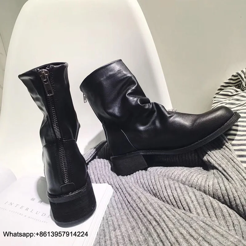 

Mujer Botas Invierno 2019 Shoes Female Low Heels Bottes Femme Winter Chaussures Femme Round Toe Female Shoes Zipper Botas Mujer