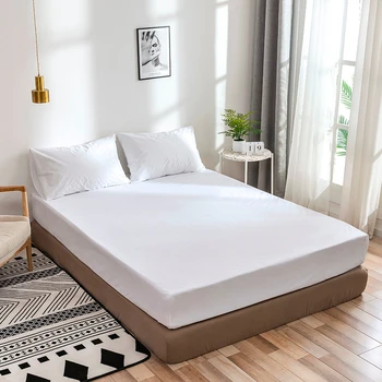 

Classic Solid Color Bed Sheet Set Waterproof Fitted Sheet Pillow Case Soft Hypoallergenic Breathable Bedding Mattress Cover