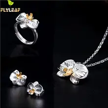 Flyleaf Винтажные Цветы фаленопсиса серьги гвоздики Nacklace кольцо набор Настоящее серебро 925 проба прекрасные комплекты украшений для женщин