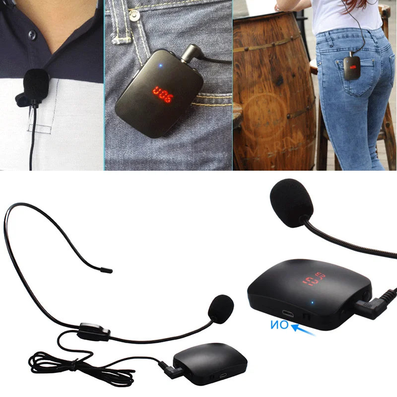 FM Wireless Microphone Transmitter with Headset Mic Lapel Mic for Teacher Guide SP99