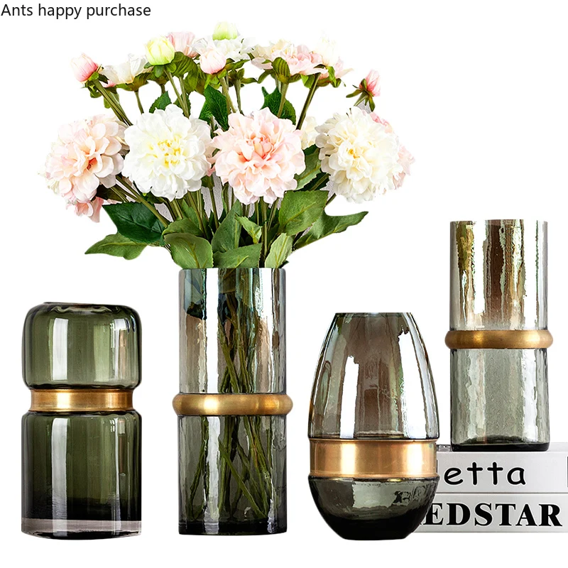 Creative Transparent glass vase Golden rim Flower arrangement Hydroponics Modern home living room Decorative ornaments