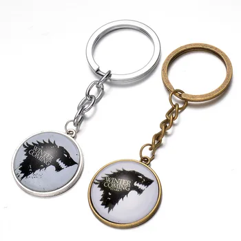 

24Pcs/Lot Glass Game of thrones Keychain House Stark Key Chain Song Of Ice And Fire Cabochon Key Rings Holder Souvenir Gift