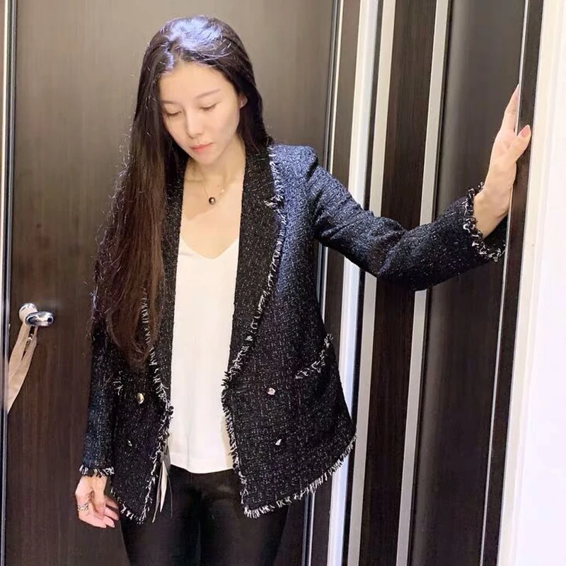 ZOEPO Tassel Blazers с карманами, женские модные двубортные куртки, женские элегантные офисные костюмы с длинным рукавом, женские костюмы JN