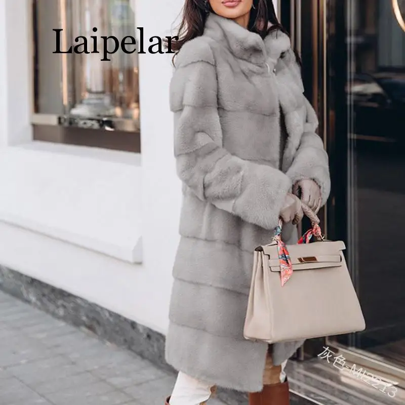 Laipelar женские очень длинные парки из искусственного меха, женская модная Новая повседневная теплая плотная однотонная парка с длинным рукавом на осень и зиму