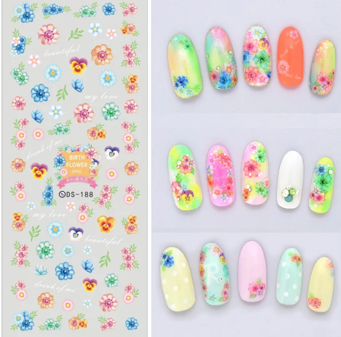 

Florals Pattern! Nails Art Manicure Water Transfer Decals Decorations Design Nail Stickers For Nails Tips Beauty