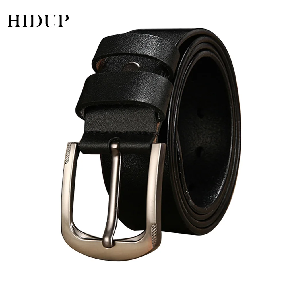 

HIDUP Men Retro Styles Design Pin Buckles Metal Belt Men's Real Cow Genuine Leather Belts 3.8cm Width Clothes Accessories NWJ664