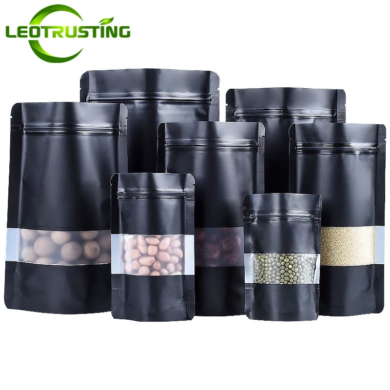 100pcs Stand Up Matte Black Aluminum Foil Window Zip Lock Bag