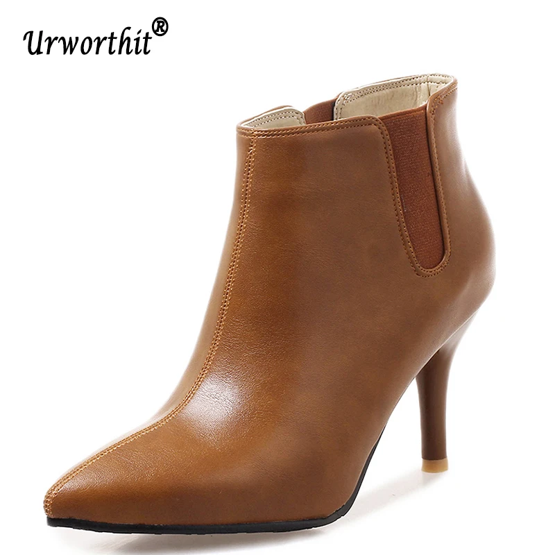 2019 г. Осенние повседневные женские ботильоны без застежки коричневого