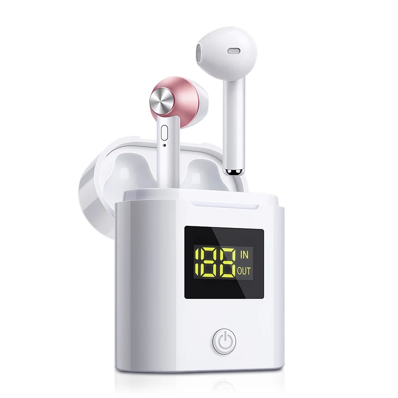 D019 Bluetooth наушники 5,0 TWS беспроводные наушники светодиодный дисплей 3D стерео наушники спортивные бас гарнитуры с микрофоном для всех телефонов - Цвет: Rose Powder