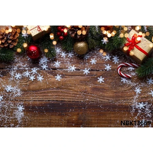 Рождественский фон деревянная доска золотой шар подарок ветка звезда светильник снег фотография Фон Фотостудия фотобудка