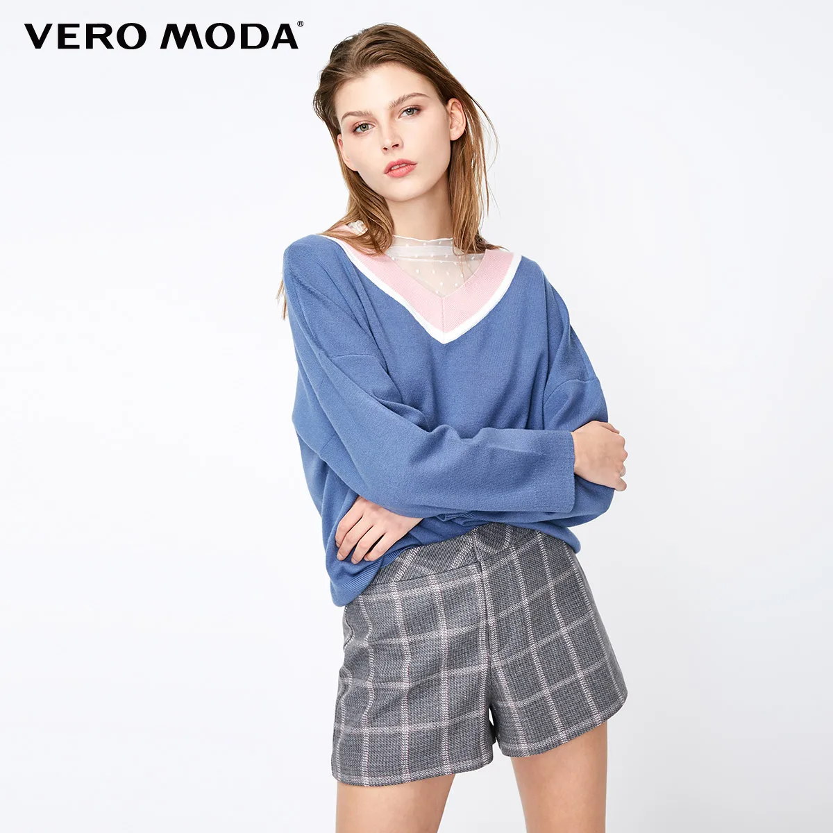 Bijou blue Vero Moda женский свитер свободного кроя с v-образным вырезом и открытыми плечами | 319113527 - Цвет: Bijou blue