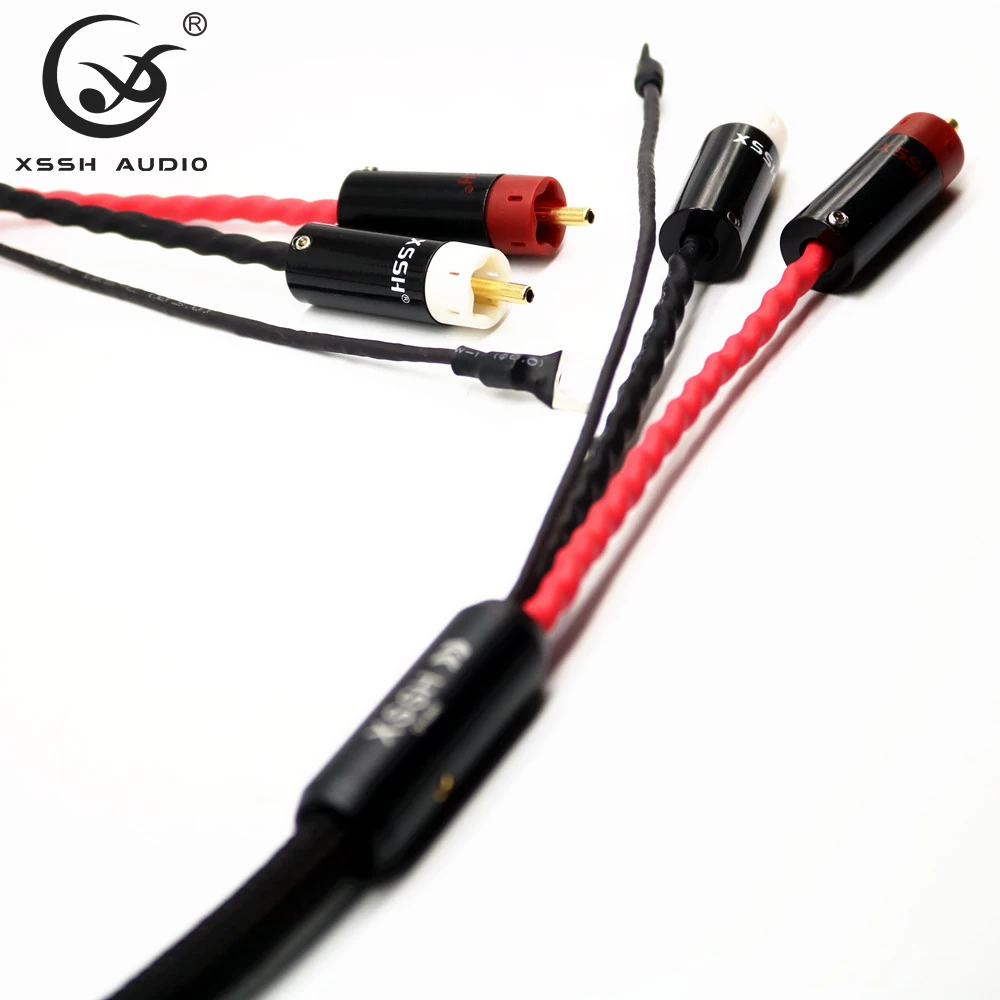 Signal Linie Schnüre XSSH 4 Core OFC Silber Schild Gold 2 RCA zu 2 RCA Boden U Spaten Stecker Boden draht Audio Phono Tonarm Kabel – Detail 4