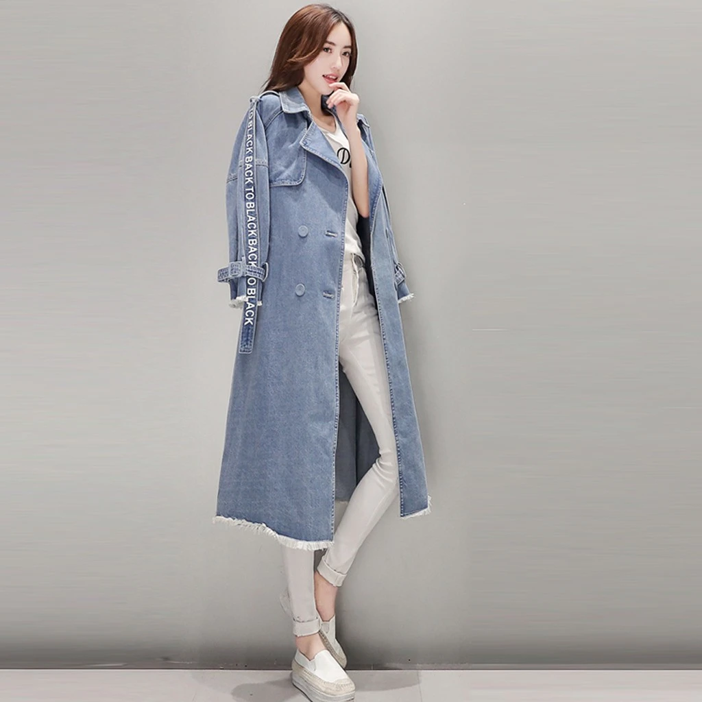 JAYCOSIN 2019 Plus Size Winter And Autumn Fashion Women Casual Solid Long Sleeve Denim Long Cardigan Jackets Outwear Coat 919