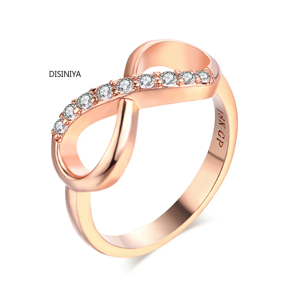 New Design hot sale Fashion Copper Crystal Rings Rose Gold Color Infinity Ring Statement jewelry HotSale for women JJZ26121 | Украшения и