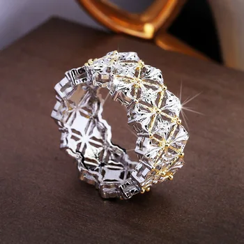 

Exquisite Hollow Diamond Ring Two-tone Line Line Ring High-end Women's Jewelry Engagement Ring Gold Couple Wedding Ring